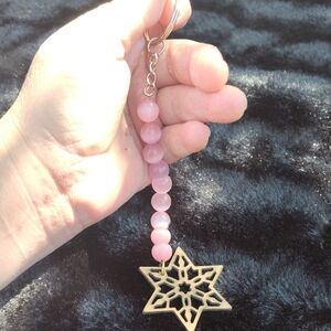 Pink Beaded Star Keychain